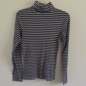 Faded Glory Navy and Gray Striped Turtleneck